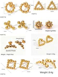 Bộ 8 đôi bông tai đính hạt thời trang cổ điển - Hạt tròn, hình tam giác, hình vuông, hình tròn, hình trái tim, hình chữ thập, chất liệu thép không gỉ, đa năng, thích hợp đeo hàng ngày hoặc làm quà tặng cho phụ nữ. - Vàng - Xem 2