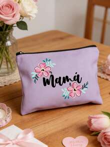 1pc Mother'S Day -Themed Makeup Bag,Cosmetic Bag For Mom,'Mama' With A Floral Motif,Mother'S Gift,Multifunctional For Travel/Storage Or Daily Use,Large-Capacity Female Travel Cosmetic Bag Toiletries, Diy Storage Bag,Portable Foldable Storage Bag, Suitable For Personal Travel Cosmetics Storage, Travel Small Bag Wash Bag - Multicolor - View 2