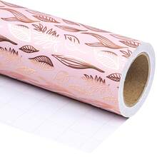 1 Cuộn Giấy Gói Quà Cán Màng Cao Cấp 17x32.8ft - Chất Liệu Cao Cấp Bóng Mịn với Họa Tiết Lá Cây Màu Vàng Hồng Trên Nền Hồng, Sang Trọng, Thích Hợp Cho Gói Quà, Đám Cưới, Kỷ Niệm & Các Lễ Hội. - Xem 4