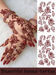 2 miếng dán hình xăm tạm thời chống thấm nước hình lá màu đỏ nâu, hình xăm chuyển nước chân thực thời trang, nghệ thuật xăm hình Eid Al-Adha Trung Đông dành cho phụ nữ trên tay và chân, thích hợp cho lễ hội, đám cưới, quà tặng và sử dụng hàng ngày, hình xăm tạm thời, hình xăm tay chống thấm nước, thích hợp để trang trí Eid, hình dán Mandala, hình xăm Mehndi, hình dán Ramadan gợi cảm, thích hợp cho đám cưới, lễ hội, tiệc tùng, Ngày Valentine. - Đỏ - Xem 2