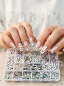 24-Slot Box Flat Bottom Nail Art Rhinestones, Durable Color, Long-Lasting Nail Jewelry DIY Accessories - Multicolor - View 4