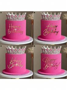 1pc/3pcs/6pcs/12pcs Gold Acrylic Creative "Happy Birthday" Cake Topper Picks, Suitable For Birthday Party DIY Cake, Dessert, Baking Decoration (Crown Not Included) - Multicolor - View 10