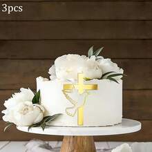 1pc/3pcs/6pcs Gold Acrylic Baptism Cross Cake Topper, Suitable For Birthday Party, Communion, Wedding, Baby Shower And More Occasions - Multicolor - View 14