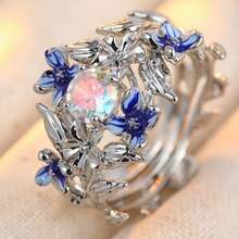 Elegant Iris Flower Ring, Inlaid With Colorful Synthetic Cubic Zirconia, Suitable For Wedding, Engagement, Anniversary, Valentine's Day, Thanksgiving, New Year Gift - Silver - View 1
