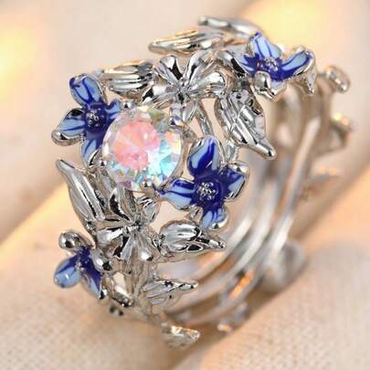 Nhẫn hoa diên vĩ thanh lịch, đính đá Cubic Zirconia tổng hợp nhiều màu sắc, thích hợp làm quà tặng đám cưới, lễ đính hôn, kỷ niệm, ngày Valentine, Lễ Tạ ơn, quà năm mới.