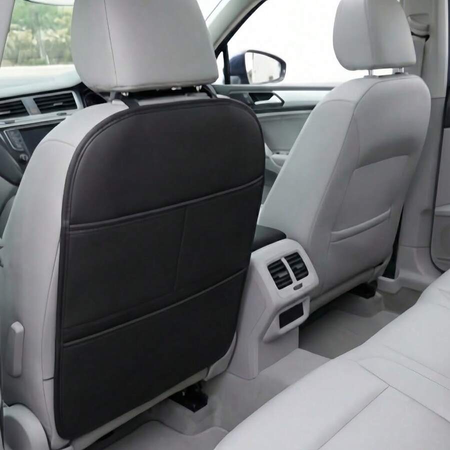 1pc PU Leather Car Seat Cover, Kick Protector, Protective Pad, Protects Original Seat, Easy To Install And Clean, Multi-Pocket Storage, Wear-Resistant And Anti-Slip, Suitable For All Seasons And Most Vehicles - Multicolor - View 1