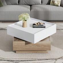 Functional Coffee Table, Living Room Table, 360° Rotating Top With 2 Shelves And Storage Cabinet, Side Table With Walnut Frame For The Living Room, White, 60*60*38cm - Natural White - View 2