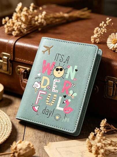 1pc Cartoon Letter & Flamingo Passport Cover, Open-Close Travel Document Holder For Passport, Visa, ID Cards - Ideal Travel Gift For Women & Men, Birthday, Graduation, Minimalist Design, Fashionable Appearance, Essential For Passport Holder, 6 Color Options: Red, White, Yellow, Pink, Black, Blue