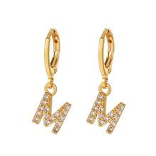 Khuyên tai vòng chữ cái A-Z bằng đồng đính đá Zirconia sang trọng tối giản, khuyên tai mặt dây chuyền chữ cái độc đáo, khuyên tai thanh lịch đa năng dành cho nữ. - Vàng - Xem 7