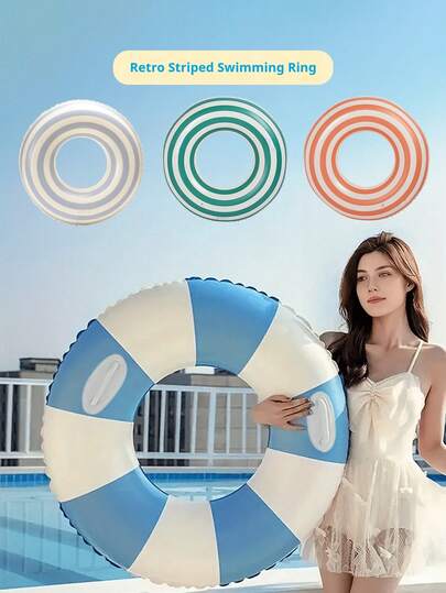 1pc Summer New Inflatable Retro Striped Swimming Ring, Anti-Tipping Thickened PVC Underarm Ring For Adults, Harmless To Body, Odorless, No Harmful Substances, Birthday Gift, Easter Gift, Valentine's Day Gift, Gift, Toy, New Arrival, Best Seller, Hot Selling, New Product, Toy New Arrival, Toys For Boys And Girls, Water Toys, Leisure And Entertainment, Relaxation