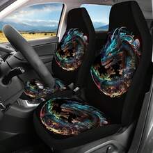 2Seat/5Seat With Cool Dragon Car Seat Covers Suitable For Front Seats, High Back Design, Material, Suitable For Cars, SUVs And Trucks, Women's Car Accessories, Christmas Eve Scares, Halloween, Special Promotion . - Multicolor - View 3