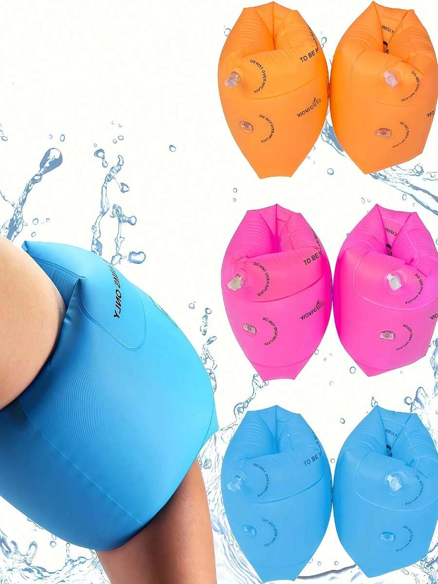 1 Pair Thick Solid Color Inflatable Swim Arm Bands, Convenient Storage And Portability, Swimming Equipment, Back To School, First Day Of School - Multicolor - View 1