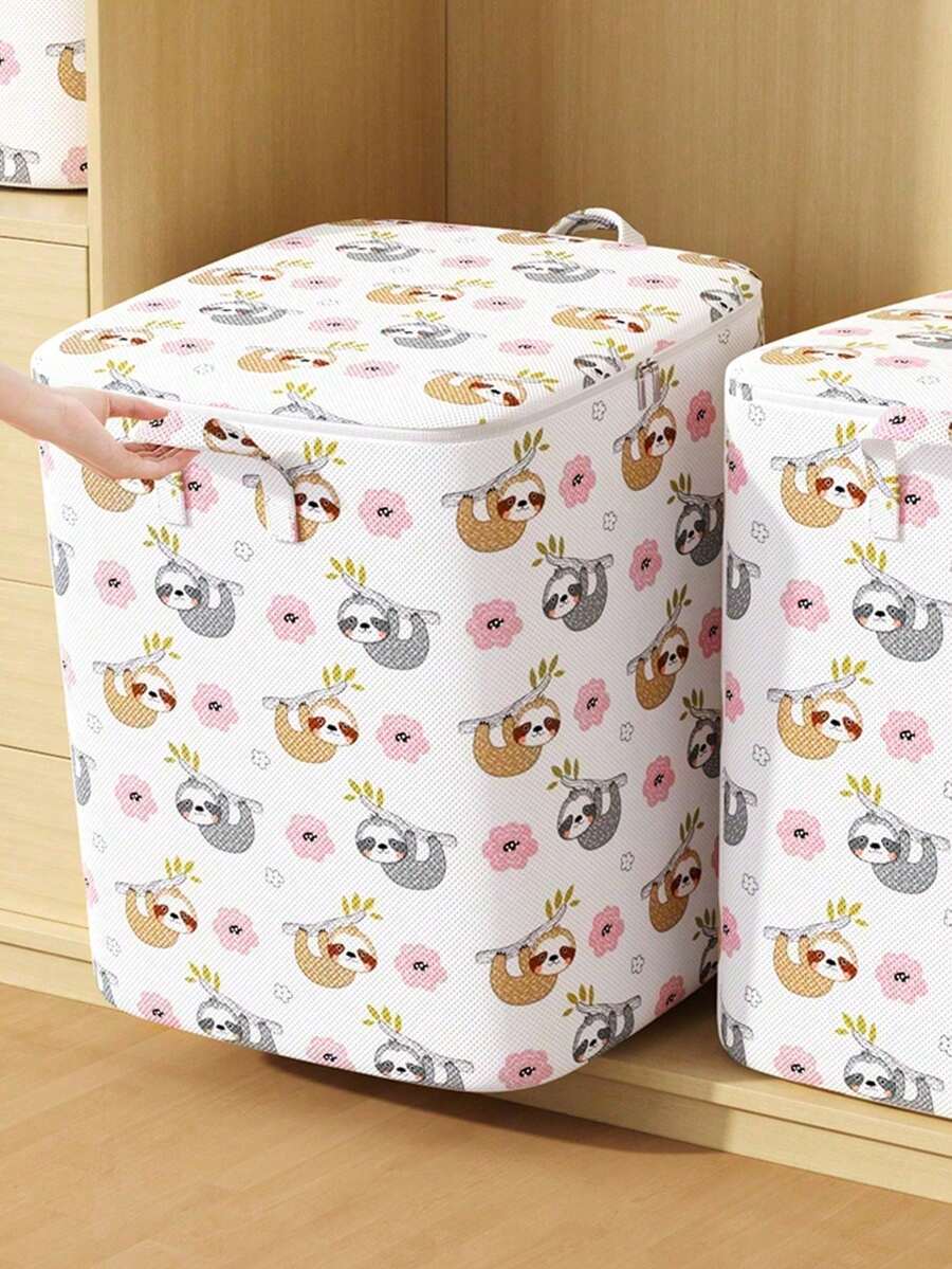 1pc Large Capacity Foldable Zipper Tote Bag, Portable Clothes Storage Organizer Bag Suitable For Clothes, Sweaters, Toys, Bedding, Blankets, Towels, Home Bedroom Closet Space Saving - Multicolor - View 1