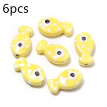 Bộ 6 hạt gốm hình cá chấm bi nhiều màu sắc, kích thước 11x19mm, hai mặt, dùng để làm vòng tay, vòng cổ, trang sức, phụ kiện điện thoại, móc khóa. - Hạt cườm hình cá chấm bi - Xem 21