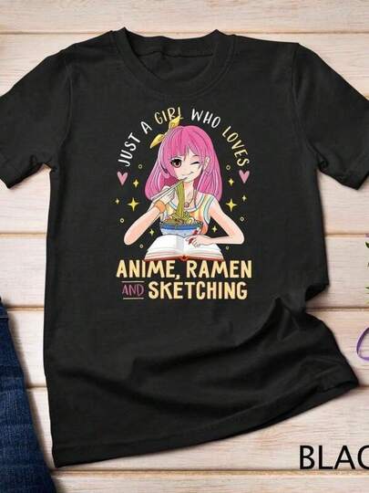 Unisex T-Shirt Made Of Pure Cotton, "Just A Girl Who Loves Anime Ramen And Sketching Girl" Anime T-Shirt, Sweatshirt, Summer T-Shirt, Blouse, Basic Tops, Tops, T-Shirt, Soft Cotton, Casual Everyday Wear, Cool And Suitable For Daily Use.Summer Outfits Holiday Outfits For Women Festival Outfits Women M-Usera Wedding Guest Dress Women Maija Women Summer Co Ords Women Maija  Women Festival Festival Outfits Women Sequin Summer Co Ord Festival Outfits Women Sequin Summer Co Ord Festival Outfits White T Shirt Summer Clothes Kids Summer T Shirts Summer Clothes Girl K Popdemon Hunter Holiday Outfits For Women New York