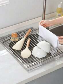 1pc Stainless Steel Foldable Dish Drying Rack, Suitable For Kitchen Sink Countertop, Can Store Utensils And Bowls, Practical Kitchen Storage Rack, Ideal Gift For New Year, Valentine's Day, Spring Festival, Mother's Day, Father's Day, Graduation Season - New Model - View 8