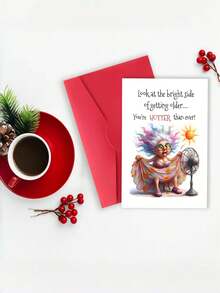 1pc "Getting Older You're Hotter Than Ever" Funny Sarcastic Birthday Card With Envelope, Humorous Elderly Woman Cartoon Greeting For Her Bestie, Blank Inside - A - View 4