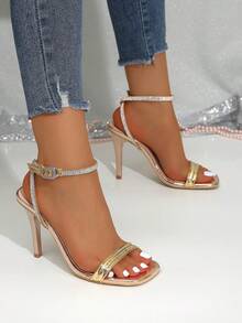 Women's High Heel Sandals Open Toe High Heels Rhinestone Lace-Up Stilettos Fashion Super High Heel Party Shoes - Gold - View 3