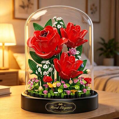 Bộ xếp hình hoa hồng vĩnh cửu bằng acrylic, bó hoa đã lắp ráp, đồ trang trí bàn làm việc lãng mạn, quà tặng ngày Valentine, bộ xếp hình hoa hồng vĩnh cửu.