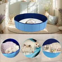 Boîte de bain et de mise bas pliable multifonctionnelle pour animaux de compagnie, bleue, convenant à une utilisation intérieure et extérieure, pratique pour le bain, la mise bas, le rangement et le nettoyage en une seule étape - Bleu azur - Voir 3