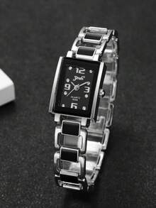 2pcs/Set Women's Fashion Casual Square Rhinestone Dial Quartz Bracelet Watch Combination (Watch Not Included) - Black and White - View 7