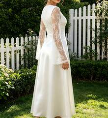 White Lace Patchwork Long Sleeve Cocktail Dress - White - View 4
