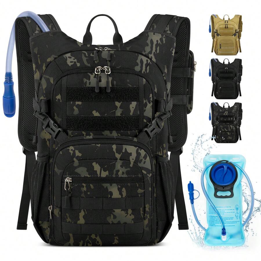 NEWHEY 18L Tactical Hydration Backpack With 2L Water Bladder, Molle Hiking Daypack With Trekking Pole Holder & Rain Cover, Lightweight Waterproof Ripstop Outdoor Backpack For Hiking, Camping, Cycling, Climbing, Travel Gear - Ngụy trang - Xem 1