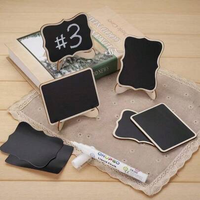 4pcs Mini Wooden Chalkboard With Stand, Erasable Message Board Tag, Creative Cafe Chalkboard Decor, Restaurant Display Board