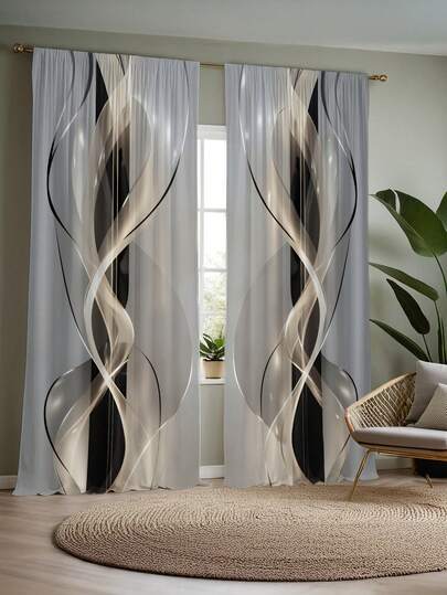 2pcs 2D Polyester Blackout Curtains, Filtering Sunlight, Machine Washable, Suitable For Bedroom, Living Room And Office, Home Decor