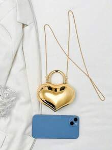 新款亚克力迷你手提包，时尚托特包，个性化心形手拿包，明星同款晚宴包，单肩链条包 - 金色 - 查看 4