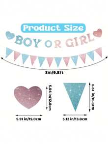 1/2件裝粉藍性別揭曉裝飾橫幅，附亮面「Boy Or Girl」文字與愛心裝飾，適用派對、男孩/女孩公告、入口/房間裝飾、嬰兒洗禮裝飾 - 彩色 - 查看 2