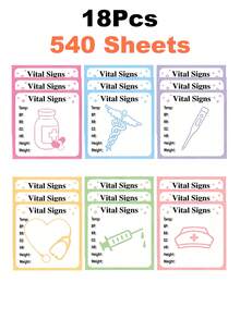 18pcs/540sheets Vital Signs Sticky Notes - Self-Adhesive Medical Record Stickers, Containing Heart Rate, Blood Pressure, Blood Oxygen Saturation, Temperature, Height And Weight Information - Vital Signs - View 11