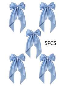 1pc/5pcs/10pcs Large Satin Long Ribbon Bow Spring Hair Claw Clip, Solid Color Hair Accessory, Suitable For Daily Hair Styling, Autumn Decoration And School Supplies - Blue - View 8