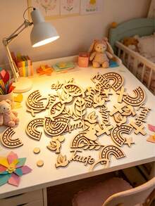 1pc/180pcs Mixed Handmade Wooden Slices, & Durable, Smooth Edges, Includes Shapes Like Rainbow, Dove, Cross, Fish, Leaves, Letters, Suitable For Painting, Doodling, Foiling, Gluing, Various DIY Projects - Wood - View 10