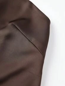 Women Lace Trim Satin Silk Strapless Tops Y2K  Asymmetrical Hem Tank Top Fashionable Minimalist Backless Solid Color Bandeau Shirt Summer Teen Girls Going Out Tops Club Streetwear Rave Outfit,Concert Outfit,Valentines Clothes,Beach Vacation Outfits - nâu sẫm - Xem 7