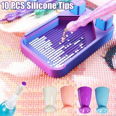 10个迷你硅胶笔尖，适用于钻石画笔，钻石画工具配件，无需蜡，无需电源。
