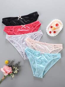 5 PCS Sexy Solid Color Women's Underwear Set - High-End Elegant Breathable Hollow Out Cross Waist Comfortable Triangle Underwear - 彩色 - 查看 2