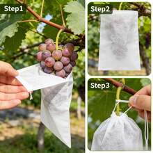 50/100 piezas Cubiertas de frutas antiinsectos transpirables, diseño con cordón oculto, adecuadas para proteger manzanas, uvas y otras frutas de pájaros, plagas y ciervos - Funda protectora contra insectos para frutas - Ver 4