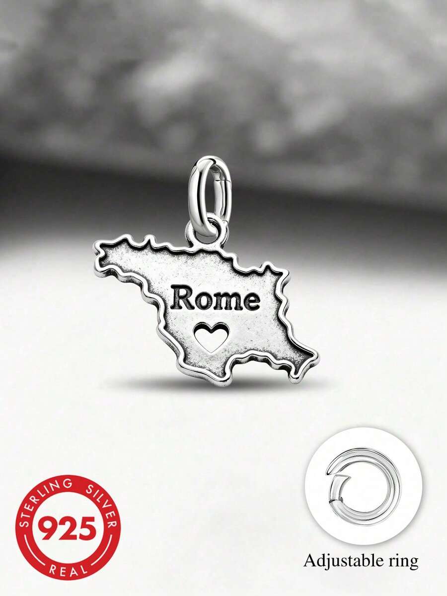 1pc Minimalist & Unique 925 Sterling Silver Roman Map Pendant, DIY Jewelry, Exquisite Christmas Gift For Men & Women