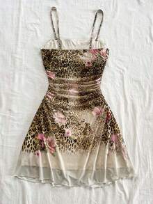 Vestido corto con tirantes finos, estampado de cerezas, tul transparente plisado ajustado, ideal para vacaciones de verano mujer - Multicolor - Ver 2