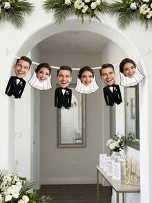 7/14/21pc Custom Photo Wedding Banner, Personalized Funny Bride & Groom Face Bunting, Unique Bridal Shower/Wedding Reception Decor, Wedding Party Supplies, Big Heads Decor - Multicolor - View 9