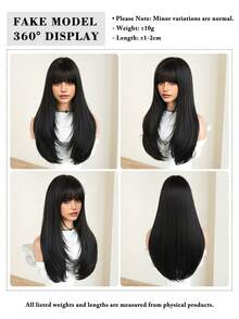 7JHH WIGS Long Natural Black Wig For Women 24 Inch Layered Straight Wigs With Bangs Natural Looking Heat-Resistant Synthetic Fiber Fluffy Wigs For Daily Party Wear, Music Festivals Celebrations Use, Mother's Gift Wig Accessories - 自然黑 - 查看 5