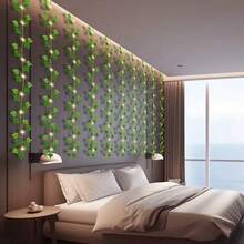 1PC, 90LED Fairy String Leaf LED Lights Ivy Vine Hanging Curtain Lights Artificial Garland 8 Lighting Modes USB Powered Green Plant Vine Lights For Bedroom Wall Garden Wedding Party Christmas Decor (Without Battery) - LED String Light - View 9