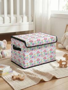 1 pieza Caja de almacenamiento plegable de gran capacidad, cesta de almacenamiento con tapa con estampado de sirena y asa, contenedor de almacenamiento multiusos para guardería, dormitorio, ropa de bebé, juguetes - Multicolor - Ver 11