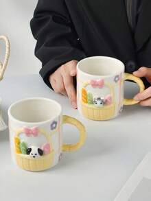 1 pièce Tasse à café en céramique avec motif de nœud en relief, tasse à café élégante, tasse pour latte art, tasse pour petit-déjeuner, lait, avoine, tasse d'eau de bureau, tasse à thé de l'après-midi, tasse à boisson, cadeau pour les fêtes/la Saint-Valentin - Multicolore - Voir 2