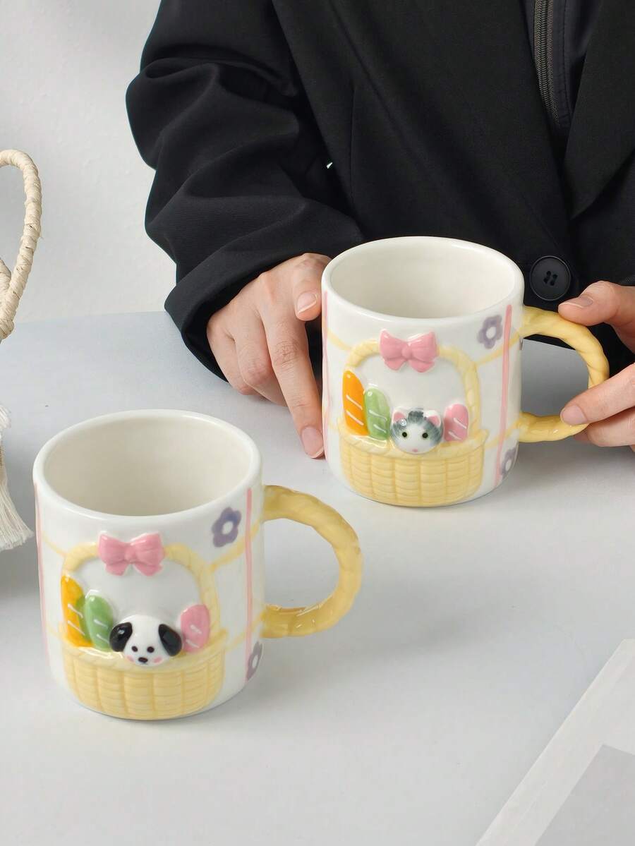 1 pièce Tasse à café en céramique avec motif de nœud en relief, tasse à café élégante, tasse pour latte art, tasse pour petit-déjeuner, lait, avoine, tasse d'eau de bureau, tasse à thé de l'après-midi, tasse à boisson, cadeau pour les fêtes/la Saint-Valentin
