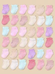 20/10/1 Pair Dopamine Color Ankle Socks, Bubble Hem Design, Soft Mesh Lace Fabric, Suitable For Newborn Baby Girls 0-3 Years Old - Multicolor - View 14
