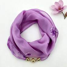 1条磁扣玉兰印花轻薄仿丝围巾，慵懒风围巾，磁扣设计，快速系带，轻薄透气 - 彩色 - 查看 9