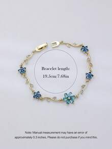 1pc Bohemian Style Multi-Color Zirconia Flower Bracelet With Delicate Leaf Chain, Women's Daily Wear & Date Jewelry Gift - Flower Chain - View 11