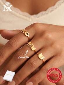 1 pieza Anillo abierto de plata 925 personalizado con letra, anillo con forma de garra de gato y gato, regalo para ella, opción del amante de las mascotas, regalo conmemorativo de mascotas, regalo del Día de San Valentín - Amarillo Oro - Ver 1